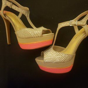 Gianni Bini Neon Coral/Nude Snake Print Stilettos